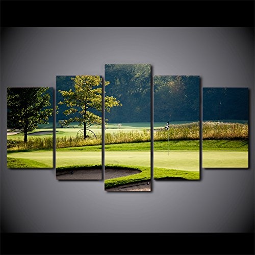 CYZSH Wandkunst Bilder Home Decor Leinwand Hd Gedruckt 5 Stücke Golfplatz Gras Land Baum Malerei Für Wohnzimmer Poster