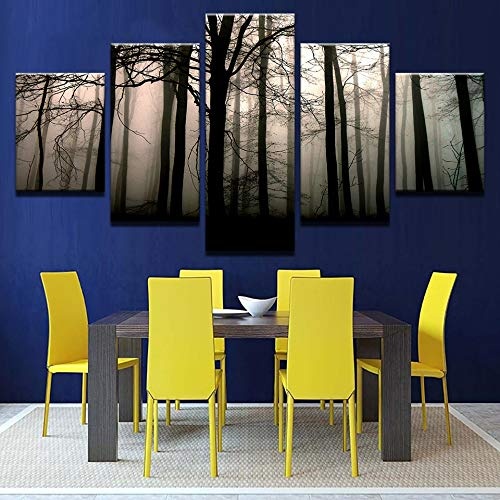 CYZSH Leinwand Hd Drucke Poster Für Wohnzimmer Wandkunst Bilder 5 Stücke Misty Wald Bäume Gemälde Modular Home Decor