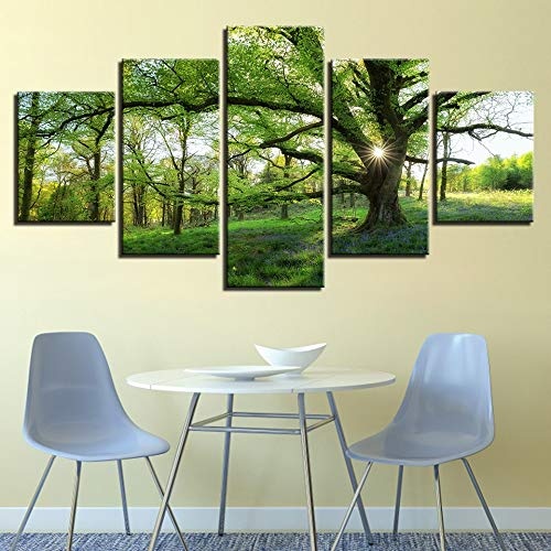 CYZSH Leinwandbilder Hd Drucke Bilder 5 Stücke Wald Grün Bäume Landschaft Poster Wohnkultur Für Wohnzimmer Wandkunst