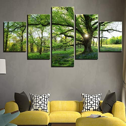 CYZSH Leinwandbilder Hd Drucke Bilder 5 Stücke Wald Grün Bäume Landschaft Poster Wohnkultur Für Wohnzimmer Wandkunst