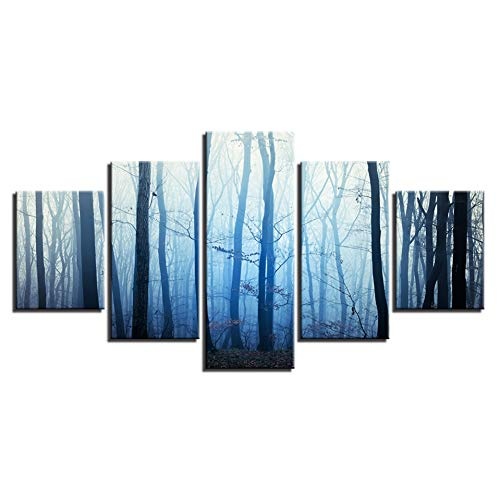 CYZSH Moderne Wandkunst Leinwand Bilder Modulare Hd Drucke Poster 5 Stück Frühen Morgen Misty Wald Bäume Gemälde Wohnkultur