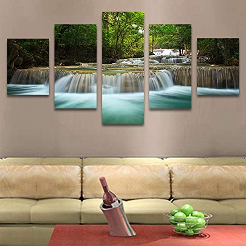 CYZSH Leinwand Hd Drucke Poster Wandkunst Moderne Bäume See Bilder 5 Stücke Wald Wasserfall Landschaftsbilder Home Decor
