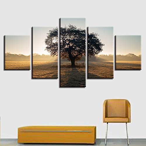 XZCWWH Hd Drucke Leinwand Poster Rahmen Wohnzimmer Wohnkultur 5 Stücke Hohe Bäume Wald Natürliche Gemälde Wandkunst Landschaft Bilder