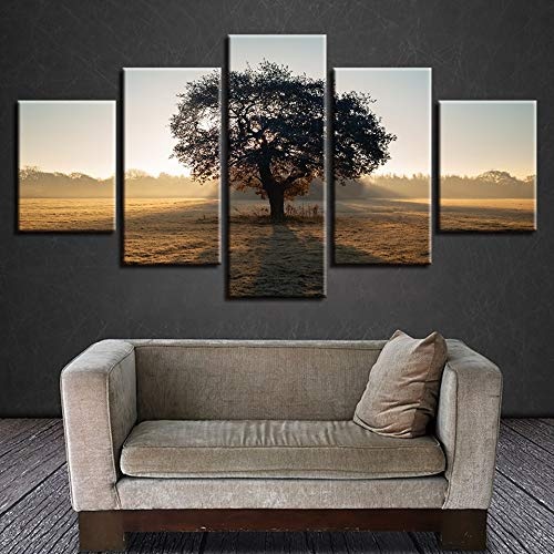 XZCWWH Hd Drucke Leinwand Poster Rahmen Wohnzimmer Wohnkultur 5 Stücke Hohe Bäume Wald Natürliche Gemälde Wandkunst Landschaft Bilder