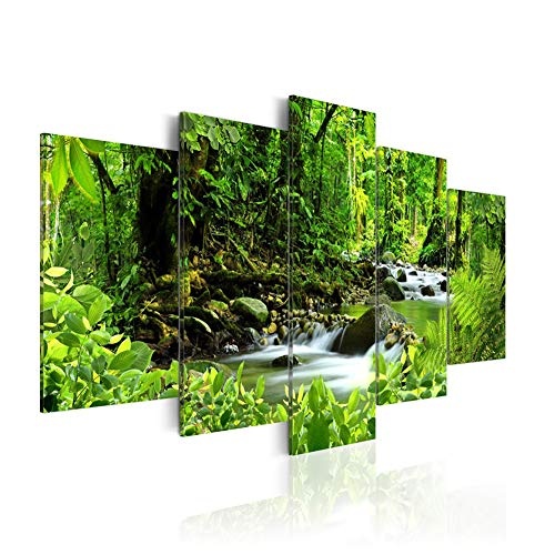 KINYNE Landschaft Leinwanddrucke Wandkunst Grüne Bäume Malerei 5 Stück Bilder Stream im Wald Zeitgenössische Zuhause Büro Wand Dekoratio,B,20x35x2+20x45x2+20x55x1