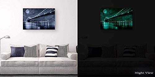 Eco Light Wandkunst Leinwand Bundle nachleuchtende Brooklyn Bridge 80 x 120 cm und Charming Badezimmer Spa Collage Set von 4, Leinwandbild für Wanddeko und Wohnzimmer Artwork modernen gerahmt