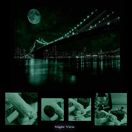 Eco Light Wandkunst Leinwand Bundle nachleuchtende Brooklyn Bridge 80 x 120 cm und Charming Badezimmer Spa Collage Set von 4, Leinwandbild für Wanddeko und Wohnzimmer Artwork modernen gerahmt