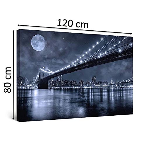 Eco Light Wandkunst Leinwand Bundle nachleuchtende Brooklyn Bridge 80 x 120 cm und Charming Badezimmer Spa Collage Set von 4, Leinwandbild für Wanddeko und Wohnzimmer Artwork modernen gerahmt