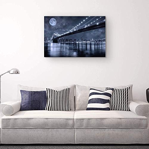 Eco Light Wandkunst Leinwand Bundle nachleuchtende Brooklyn Bridge 80 x 120 cm und Charming Badezimmer Spa Collage Set von 4, Leinwandbild für Wanddeko und Wohnzimmer Artwork modernen gerahmt