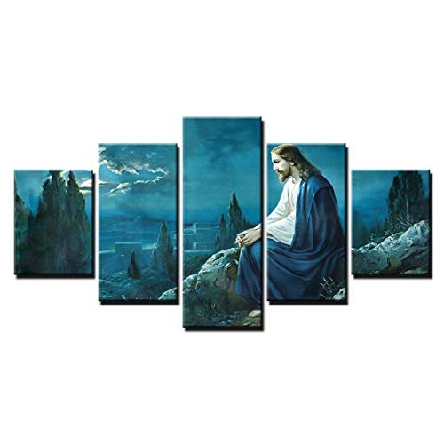 CYZSH Leinwand Bilder Home Decor Für Wohnzimmer Hd Druckt Poster 5 Stücke Gebet Jesus Gethsemane Garten Drucke Wandkunst