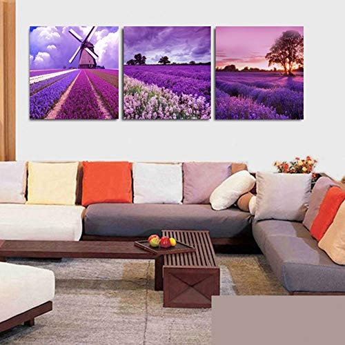 LLTYED Kein Rahmen 3 Panels Druck Bilder Lavendel Garten Leinwand Gemälde Wandkunst Bild Home Decor Für Wohnzimmer und Schlafzimmer