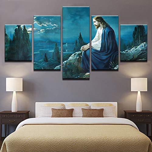 XZCWWH Leinwand Bilder Home Decor Für Wohnzimmer Hd Druckt Poster Rahmen 5 Stücke Gebet Jesus Gethsemane Garten Drucke Wandkunst