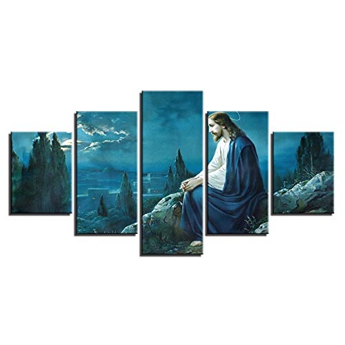 CYZSH Modulare Hd-Drucke Malerei Wandkunst Leinwand Poster 5 Stücke Gebet Jesus Gethsemane Garten Bilder Wohnzimmer Dekor