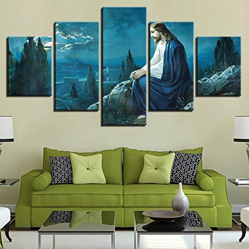 CYZSH Modulare Hd-Drucke Malerei Wandkunst Leinwand Poster 5 Stücke Gebet Jesus Gethsemane Garten Bilder Wohnzimmer Dekor