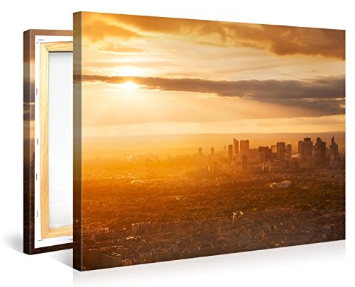 Gallery of Innovative Art - Sunset From Eiffel Tower - 100x75cm Premium Kunstdruck Wand-Bild - Leinwand-Druck in deutscher Marken-Qualität - Leinwand-Bilder auf Holz-Keilrahmen als moderne Wanddekoration