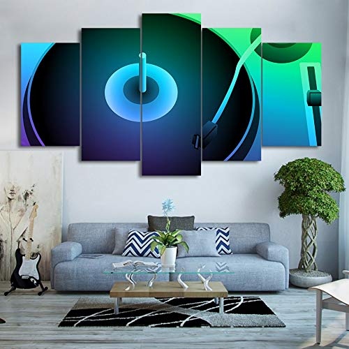 XZCWWH Wandkunst Leinwand Hd Drucke Malerei Rahmen Nacht Bar Poster 5 Stücke Fluoreszierende Rekord Dj Plattenspieler Bilder Wohnkultur