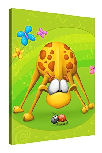 Gallery of Innovative Art Premium Leinwanddruck 60x80 cm - Giraffe Meet Ladybug - Kunstdruck Auf Leinwand Auf 2cm Holz-Keilrahmen Für Schlaf- Und Kinderzimmer Von TooshToosh - Kinder Kollektion