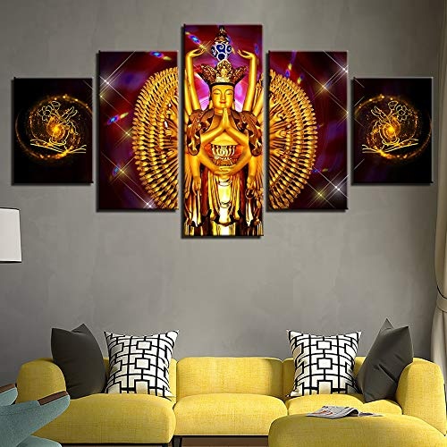CYZSH Leinwand Bilder Wandkunst Modulare Hd Drucke 5 Stücke Avalokitesvara Buddha Gemälde Vier Bodhisattva Poster Wohnkultur