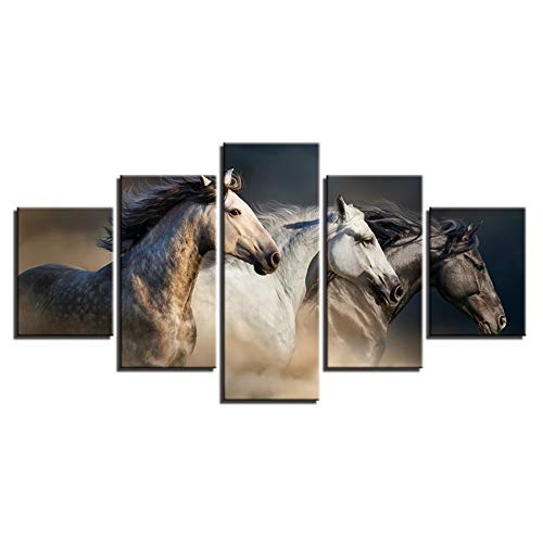 CYZSH Leinwand Hd Drucke Bilder Für Wohnzimmer Wandkunst 5 Stücke Schnelle Laufende Pferde Gemälde Wohnkultur Tier Poster