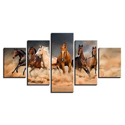 CYZSH Leinwand Gemälde Wandkunst 5 Stücke Galoppierenden Pferde Poster Hd Drucke Lauf Steed Bilder Für Wohnzimmer Wohnkultur