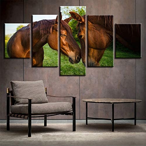 CYZSH Leinwand Gemälde Modular Home Decor 5 Stücke Pferde Paar Bilder Hd Drucke Tier Poster Für Wohnzimmer Wandkunst