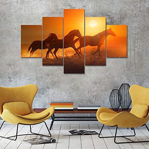 KINYNE Leinwanddrucke Pferd Wandkunst Tiere Malerei Zeitgenössische Landschaftsbilder Für Heimtextilien Wohnzimmer Schlafzimmer,B,30X40x2+30X60x2+30X80x1
