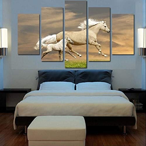 CYZSH Moderne Bilder Modulare Leinwand Dekor Raum 5 Stücke Laufende Tiere Pferd Familie Malerei Home Hd Wandkunst Gedruckt Poster