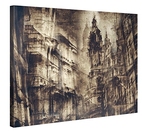 Premium Leinwanddruck 100x75 cm - Retro Sepia City - XXL Kunstdruck auf Leinwand auf 2 cm Holz-Keilrahmen - Handgemachte Fotoleinwand in Deutsche Markenqualität für Wohn- & Schlafzimmer von Gennadi Blokhin x Gallery Of innovative Art