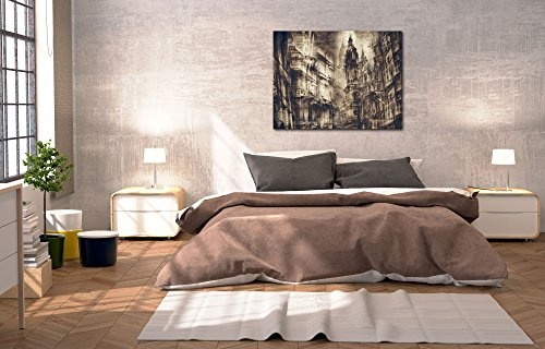 Premium Leinwanddruck 100x75 cm - Retro Sepia City - XXL Kunstdruck auf Leinwand auf 2 cm Holz-Keilrahmen - Handgemachte Fotoleinwand in Deutsche Markenqualität für Wohn- & Schlafzimmer von Gennadi Blokhin x Gallery Of innovative Art