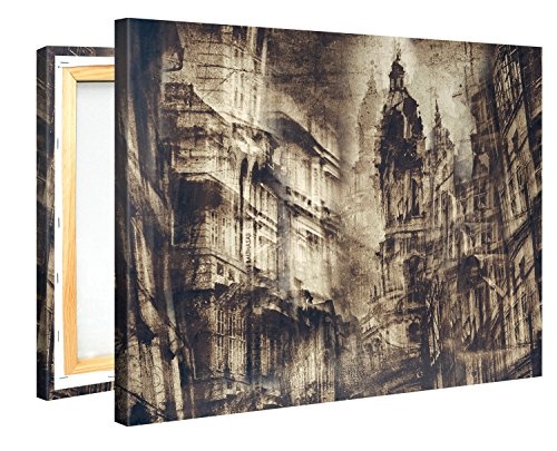 Premium Leinwanddruck 100x75 cm - Retro Sepia City - XXL Kunstdruck auf Leinwand auf 2 cm Holz-Keilrahmen - Handgemachte Fotoleinwand in Deutsche Markenqualität für Wohn- & Schlafzimmer von Gennadi Blokhin x Gallery Of innovative Art