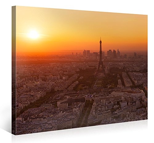 Gallery of Innovative Art - Sunset Over Paris - 100x75cm Premium Kunstdruck Wand-Bild - Leinwand-Druck in deutscher Marken-Qualität - Leinwand-Bilder auf Holz-Keilrahmen als moderne Wanddekoration