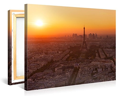 Gallery of Innovative Art - Sunset Over Paris - 100x75cm Premium Kunstdruck Wand-Bild - Leinwand-Druck in deutscher Marken-Qualität - Leinwand-Bilder auf Holz-Keilrahmen als moderne Wanddekoration