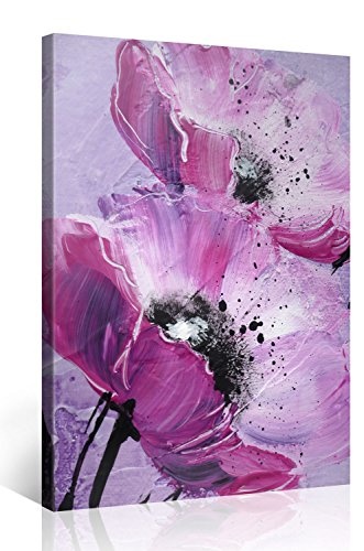 Premium Kunstdruck Wand-Bild - Purple Poppies - 75x100cm - XXL Leinwand-Druck in deutscher Marken-Qualität - Leinwand-Bilder auf Holz-Keilrahmen als moderne Wohnzimmer-Deko
