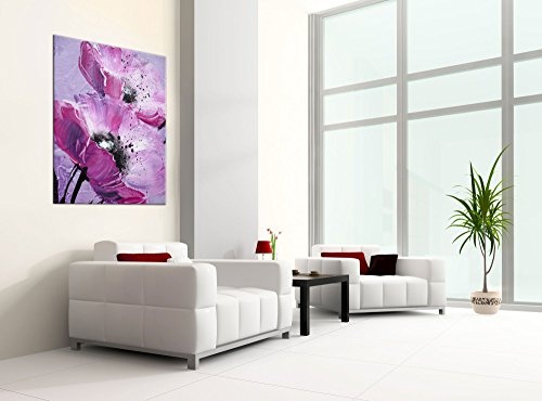 Premium Kunstdruck Wand-Bild - Purple Poppies - 75x100cm - XXL Leinwand-Druck in deutscher Marken-Qualität - Leinwand-Bilder auf Holz-Keilrahmen als moderne Wohnzimmer-Deko