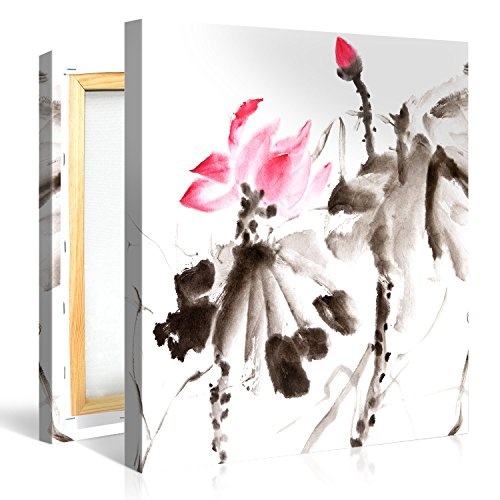 Premium Kunstdruck Wand-Bild - Japanese Flowers - 80x80cm - Modern Art mit Wasserfarbe effekt XXL Giclee canvas print, Wall Art canvas picture - Canvas print stretched on a frame - XXL Canvas images in High Definition