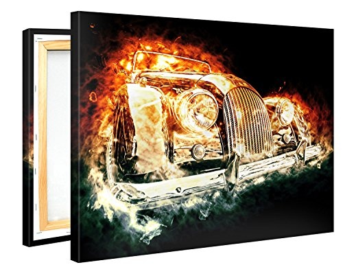 Premium Kunstdruck Wand-Bild - Burning Car Artwork -...