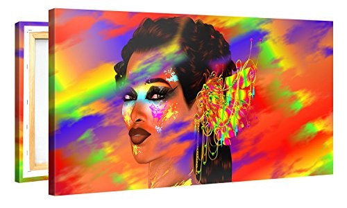 Premium Kunstdruck Wand-Bild - Colourful Girl Portrait - 100x50cm XXL Leinwand-Druck in deutscher Marken-Qualität - Leinwand-Bilder auf Holz-Keilrahmen als moderne Wohnzimmer-Deko ...