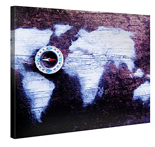Premium Kunstdruck Wand-Bild - Purple Worldmap - 100x75cm XXL Leinwand-Druck in deutscher Marken-Qualität - Leinwand-Bilder auf Holz-Keilrahmen als moderne Wohnzimmer-Deko ...