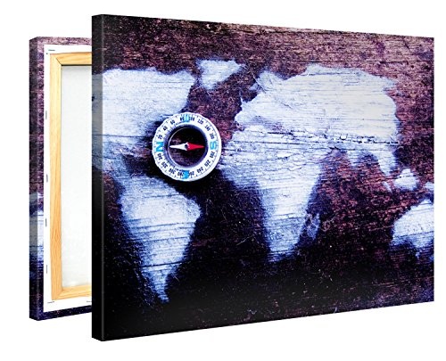 Premium Kunstdruck Wand-Bild - Purple Worldmap - 100x75cm XXL Leinwand-Druck in deutscher Marken-Qualität - Leinwand-Bilder auf Holz-Keilrahmen als moderne Wohnzimmer-Deko ...