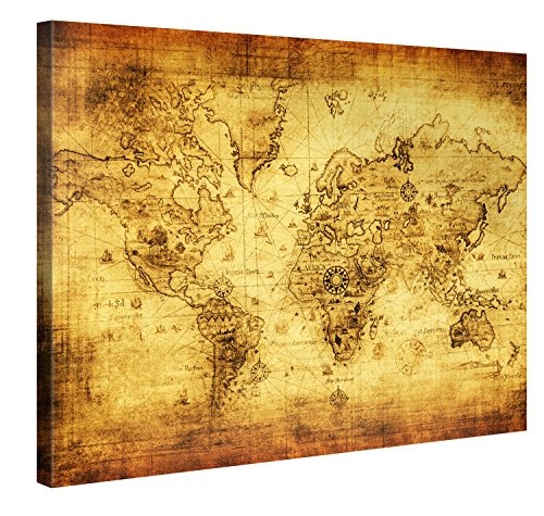 Premium Kunstdruck Wand-Bild - Retro Worldmap - 100x75cm...