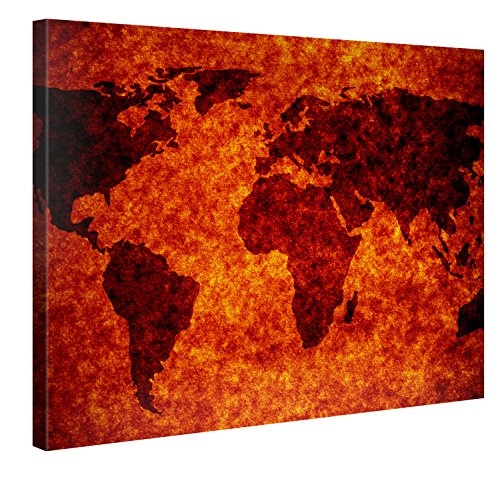 Premium Kunstdruck Wand-Bild - Worldmap Fire - 100x75cm...
