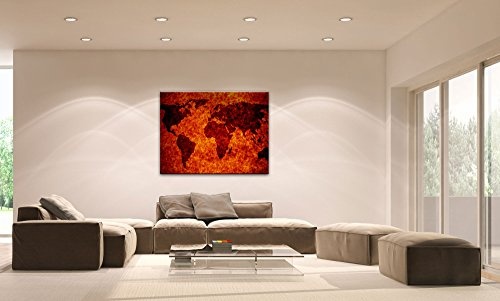 Premium Kunstdruck Wand-Bild - Worldmap Fire - 100x75cm XXL Leinwand-Druck in deutscher Marken-Qualität - Leinwand-Bilder auf Holz-Keilrahmen als moderne Wohnzimmer-Deko ...