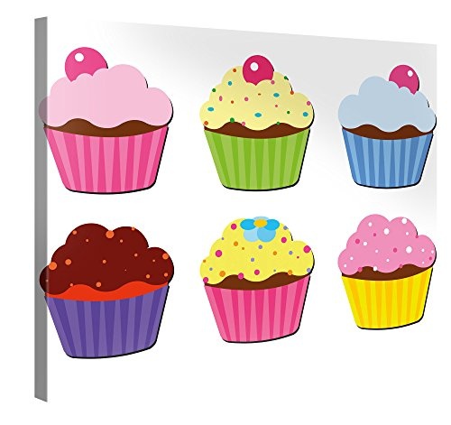 Premium Kunstdruck Wand-Bild - Colourful Cupcakes - 100x75cm XXL Leinwand-Druck in deutscher Marken-Qualität - Leinwand-Bilder auf Holz-Keilrahmen als moderne Wohnzimmer-Deko ...