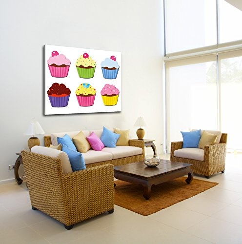 Premium Kunstdruck Wand-Bild - Colourful Cupcakes - 100x75cm XXL Leinwand-Druck in deutscher Marken-Qualität - Leinwand-Bilder auf Holz-Keilrahmen als moderne Wohnzimmer-Deko ...