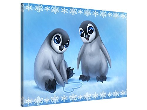 Premium Kunstdruck Wand-Bild - Kids Selection - Baby Penguins - 100x75cm - Leinwand-Druck in deutscher Marken-Qualität - Leinwand-Bilder auf Holz-Keilrahmen als moderne Wanddekoration