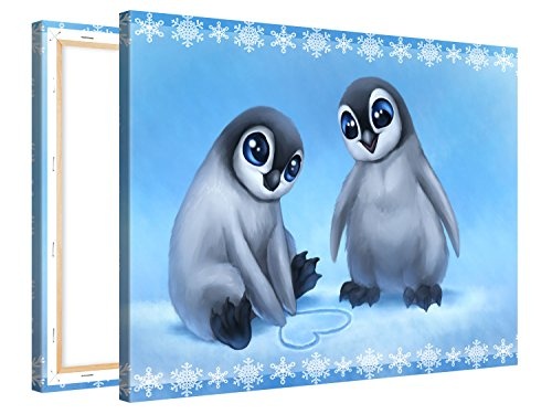 Premium Kunstdruck Wand-Bild - Kids Selection - Baby Penguins - 100x75cm - Leinwand-Druck in deutscher Marken-Qualität - Leinwand-Bilder auf Holz-Keilrahmen als moderne Wanddekoration