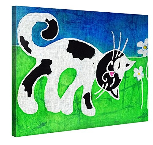 Cat N Flowers - Premium Kunstdruck Wand-Bild - 100x75cm XXL Leinwand-Druck in deutscher Marken-Qualität - Leinwand-Bilder auf Holz-Keilrahmen als moderne Wohnzimmer-Deko