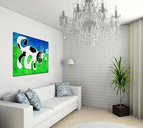 Cat N Flowers - Premium Kunstdruck Wand-Bild - 100x75cm XXL Leinwand-Druck in deutscher Marken-Qualität - Leinwand-Bilder auf Holz-Keilrahmen als moderne Wohnzimmer-Deko