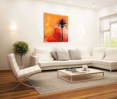 Premium Kunstdruck Wand-Bild - Palm - 80x80cm - XXL Leinwand-Druck in deutscher Marken-Qualität - Leinwand-Bilder auf Holz-Keilrahmen als moderne Wohnzimmer-Deko