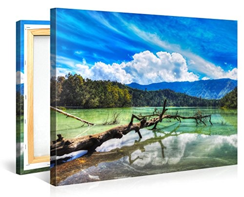 Premium Kunstdruck Wand-Bild - Telaga Warna Lake - 100x75cm - XXL Leinwand-Druck in deutscher Marken-Qualität - Leinwand-Bilder auf Holz-Keilrahmen als moderne Wohnzimmer-Deko